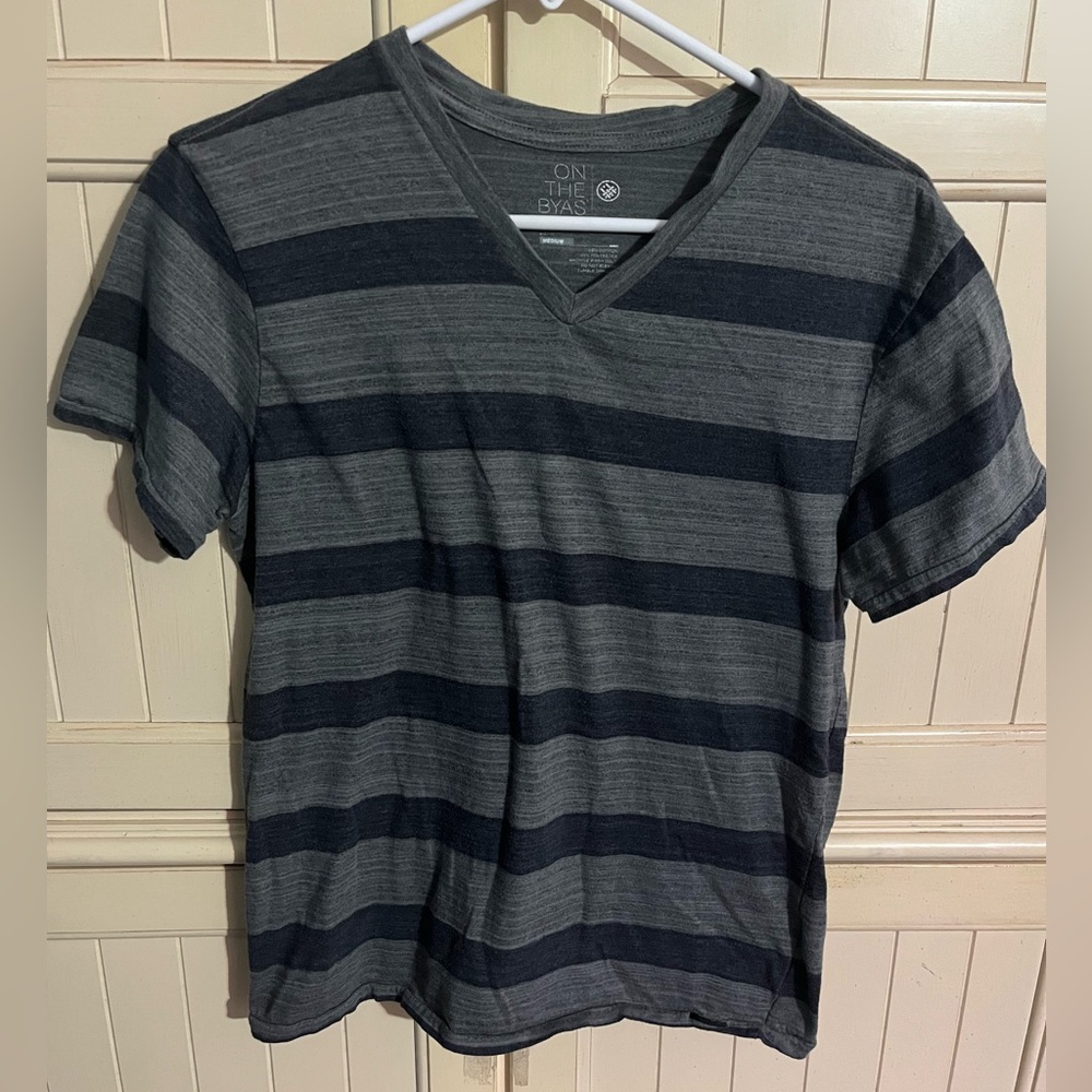 on the byas Gray Striped V-Neck T-Shirt
